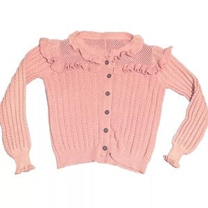 Umgee Women’s M Cardigan Knit Ruffles Dusty Pink Preppy Cute Girlhoodcore Sweet